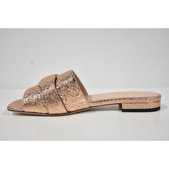 Gucci Marmont Rose Gold GG Interlocking Metal Logo Mule Flat Slide Sandal 37.5 - Picture 9 of 12